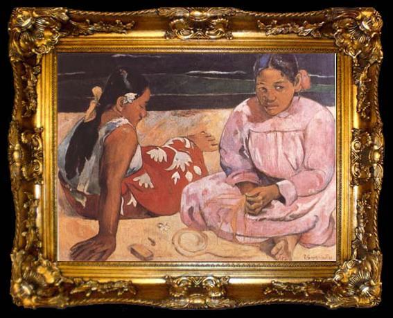 framed  Paul Gauguin Tahitian Women (On the Beach) (mk09), ta009-2